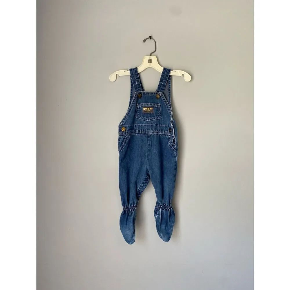 Oshkosh vintage denim footed overalls/union made/made in the USA/6/9 months￼￼